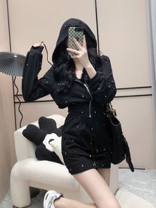 Two Piece Dress Autumn Thin Hooded Sweatshirt Short Black Hoodies Top Wrap Hip Mini White Skirts Sets Set Suits 221123