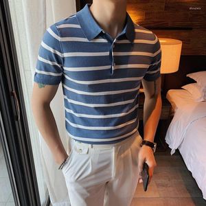 Men's Polos 2022 Spring Knitting Polo Hit Color Stripe Shirt British Men Fashion Short Sleeve Camisa Masculina Playera Hombre