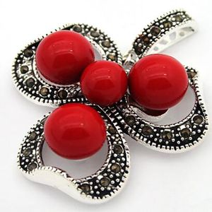 Collana Vintage 925 Silver Red Coral Marcasite Collana 47x37mm