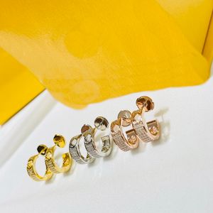 Classic Fashion Simplicity Style Hoop Stud Earrings Lady Women Gold/Silver/Rose Color Hardware Engraved F Letter Full Diamond Earring Ear Studs Gifts FER7 --01
