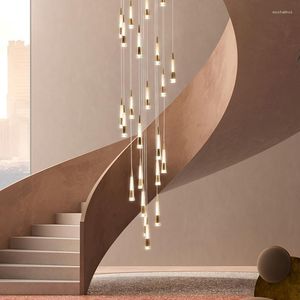 Pendant Lamps Modern Led Staircase Chandelier Nordic Simple Kitchen Living Room Hanging Line Lamp Warm Bedroom Bedside Small