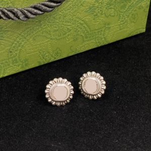 Stylish Diamond Designer Earrings Charm Interlocking Letter Eardrops Women Floral Studs Embossed Stamp Dangler With Box