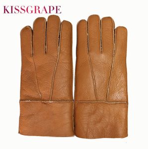 Five Fingers Gloves Russian Winter Super Warm Men Genuine Sheep Fur Mittens Male Outdoor Driving Motorcycle Soft Windproof 221119