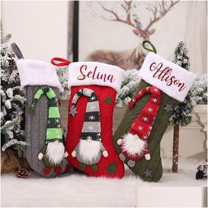 Christmas Decorations Christmas Decorations Personalized Knitted Stockings Family Stocking Custom Holiday Set Drop Delivery Home Gar Dhqp9