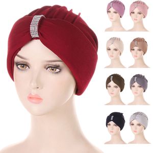 Woman Muslim Headscarf Cap Turban Diamonds Headband African Head Wraps Elegant Turban for Ladies Beanies Caps Muslim Headpiece