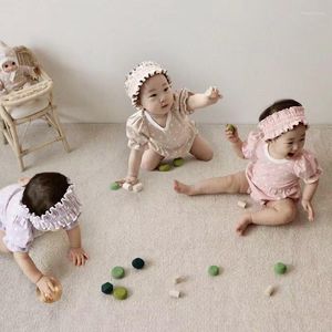 Giyim Setleri Yaz Toddler Polka Dot Şeker Renkleri Kısa kollu tişörtler Set kız bebek ince pamuk puflu kol tees şort kafa bandı takım elbise