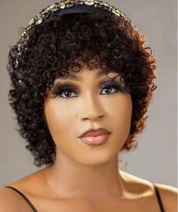 Voluminous Fluffy Pixie Cut Short Curl Human Hair Wigs With Bangs 8inch bob afro kinky curly glueless hd none lace Wigs 150%density