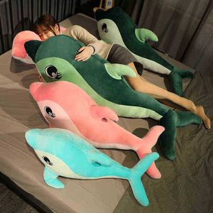 120Cm Cute Soft Dolphin Plush Toy Dolls Filled Down Cotton Animal Duvet Pillow Creative ldren Toy Christmas Gift For Girls Baby J220729