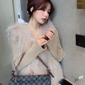 Frauen Pelz 2022 Herbst Winter Faux Mantel Frauen Dicke Strick Warme Elegante Ärmellose Lange Weste Frau Beiläufige Dünne Solide u22