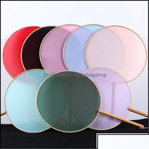 Konst och hantverk Arts and Crafts Gifts Home Garden Senaste vanlig Colorf Transparent Silk Fan Women Diy Round Blank Hand Fans woo DHPAF