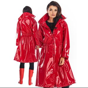 Women Blends Safari Style Women Patent Leather Trench Casual Long Sleeve Turn down Collar Coats Plus Size Faux Jackets Outerwear 221124