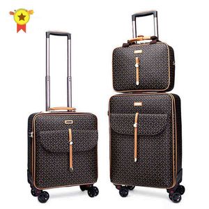 High Quality Inch Retro Women Luggage Travel Bag With Handbag Rolling Suitcase Set On Wheels set J220707