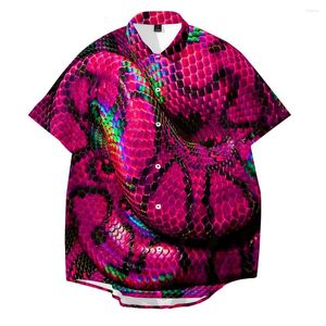 Men's Casual Shirts Mens Short Sleeve Pink Snake Skin 3D Printing Hawaiian Shirt Blouse Men Loose Plus Size Tops Drop 2022