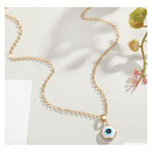 Anhänger Halsketten Vintage Ethnische Runde Türkei Evil Blue Eye Halskette Für Frauen Gold Farbe Anhänger Choker Schlüsselbein Kette Türkische Jewe Dhnch