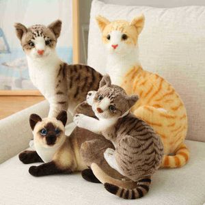 Stuffed Lifelike Siamese Cats Cuddle Simulation American Shorthair Cute Cat Doll Pet Toys Home Decor Gift For Girls Birthday J220729