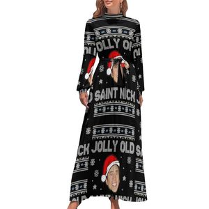 Sukienki swobodne zabawne Nicolas Cage Wesołych Świąt Elegancka Maxi Streetwear Bohemia Long High Szyjka Graphic Ubranie 221124