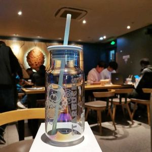 2021 Starbucks Tumbler Space Astronaut Bear Cold Change Glass Straw Mug Creative Tabltop Milk Coffe Cup 473ml WJ2F