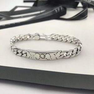 Luxury top punk mens bracelet 925 sterling silver jewelry cuff bangle men women double letter unisex cuban link chain hip hop bracelets fashion couple gifts