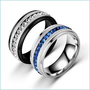 Cluster Rings Stainless Steel Diamond Ring Band Finger White Blue Single Row Crystal Engagement Wed Rings Women Men Fashion Jewelry Dhoeh