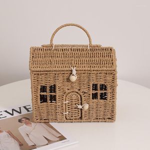 Evening Bags Fashion Rattan Women Shoulder Handbags Cartoon Little House Wicker Woven Crossbody Bag Summer Beach Straw Lady Purses