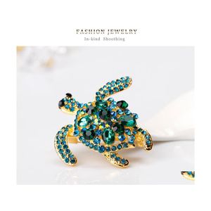 Pins Brooches Green Rhinestone Brooches Women Men Sea Turtle Animal Party Causal Brooch Pins Gifts Drop Delivery Jewelry Dhtjz