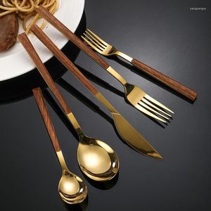 Dinnerware Sets Designer Modern Cutlery Conjunto de talheres de camping Wedding Wooden Serving Kitchen Utensils Forks Dinner Spuoons Western Platos Tableware