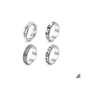 Ringas de banda moda moda retro hip hop punk anel geometria estrelado por lua flores homens e an￩is girat￳rios de joias girat￳rios de joias Deliv Dhnai