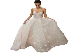 2022 Ny Sparkly Sequined AxelTless Long Wedding Dress for Women Sweetheart Neck Sleeveless A Line Bling Golvlängd Brud Weddin3411195