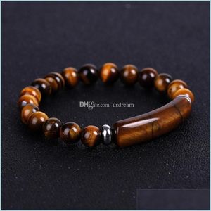 Perlen Tigerauge Achat Naturstein Perlen Stränge Armband Brücke Edelstein Perlen Damen Herren Armbänder Modeschmuck Drop Lieferung Dhktz