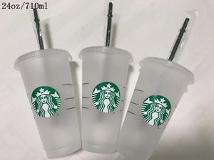 2022 Starbucks Kubek 24 unz/710 ml Anioł Environmental Bogini Plastikowe kubki Recyklowne przenośne ciepło odporne na picie Słomka pojedyncza napój 10pcs 71en