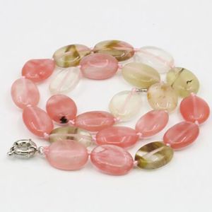 Natural pink Crystal Watermelon Tourmaline Stone 13X18mm Oval Long Necklace Women Jewelry European Custom Necklace 18inch