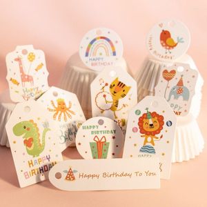 Gift Wrap 100pcs Happy Birthday Tags Cartoon Animal Bags Boxes Hang Tag DIY Handmade Accessories For Home Party Supplie