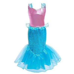 Barnflickor sjöjungfru klänning fancy cosplay kostymer liten flicka prinsessan sling klänning barn festival födelsedagsfest halloween kläder