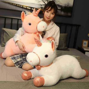 5085Cm Giant New Cute Lying Unicorn Plush Hugs For ldren Soft Cartoon Animal Horse Doll Sleep Pillow Girl Baby Gift J220729