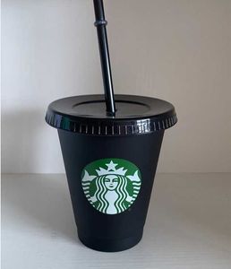 Starbucks Mermaid Goddess 16 унций/473 мл пластиковых кружек Тамблер многоразовый черный, пить с плоским дном формируется крышка соломенные чашки Bardian 50 шт. Бесплатные 7A99