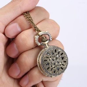 Pocket Watches Fashion Vintage Women Watch Alloy Retro Hollow Out Flowers Pendant Clock Sweater Necklace Chain Lady Gift SWD889