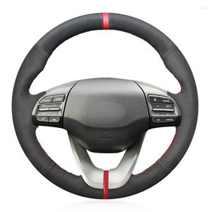Steering Wheel Covers Black Suede Red Marker Hand-stitched Car Cover For Veloster 2022 I30 2022-2022 Elantra