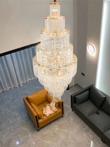 Design Large Decorative High Ceiling Chandelier Living Room Golden Chandeliers Staircase Modern Luxury Crystal