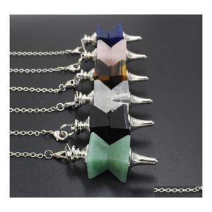 Pendant Necklaces Healing Crystal Necklace 7 Chakra Natural Aura Spirit Pyramid Pendum Quartz Jewelry For Men And Women Drop Deliver Dhimt