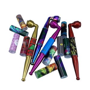 Long Colorful Pipes More Pattern Dry Herb Tobacco Cover Cap Filter Tube Portable Metal Alloy Removable Handpipes Hand Smoking Cigarette Holder