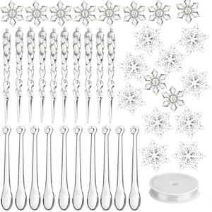 Juldekorationer Behogar 40st Dekorationssats Akryl Crystal Snowflake Isicles Tre Ornament för Ice Xmas Party Decor 221124