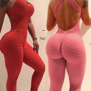 Women's Jumpsuits Rompers Sexy Halter Women Tracksuit High Waist Play Suit Slim Sport Backless Top Running Sportswear Pants Push up 221123