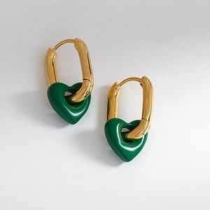 Hoop kolczyki Aensoa Vintage wielokolorowy wisiorek serca dla kobiet biały zielony emalia miłość minimalistyczna biżuteria 2022