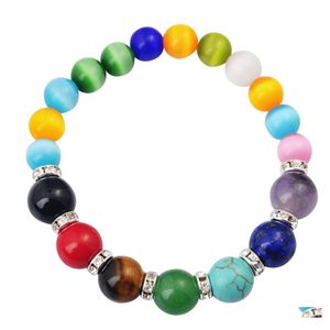 Beaded 7 Chakra Armband Cat Eye Round Bead Stone 8mm Crystal Healing Aura Ladies Smycken Drop Leverans Armband Dhu6b