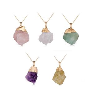 Pendant Necklaces Natural Crystal Pendant Necklace Stone Gemstone Gold Plated Healing Irregar Handmade Jewelry For Women Drop Delive Dhlot