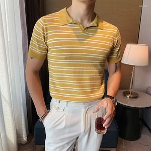 Men's Polos 2022 Summer Polo Men Stripe Short Sleeve Knitted Shirt Breathable Para Hombre Korean Mens High Quality