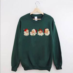 Women's Hoodies Sweatshirts Vintage Santa Claus Green Crew Neck Long Sleeve Hooded Tracksuit Quality Tops Versatile Pullover 221124