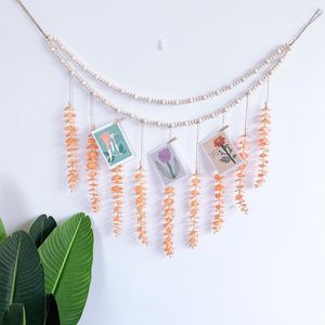 Decorative Flowers Eucalyptus Wooden Bead Garland Boho Wall Hanging Decoration Large Bedroom Po Display Pictures Frame Holder