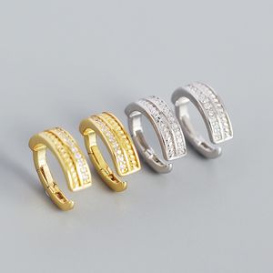 S925 Sterling Silver Chunky Hoop Huggie Earrings K Gold Plated Ear Rings Cubic Zircon Cz Ear Buckle for Woman Jewelry