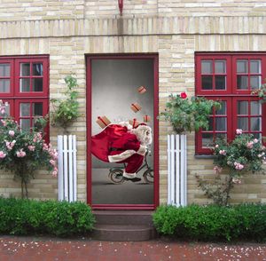 2 szt. Wesołych świąt świątecznych dekoracji naklejki do drzwi domu Święty Kopimy ścienne Santa Claus Pvc Drzwi domu naklejki paryt faworyzowanie 6744344